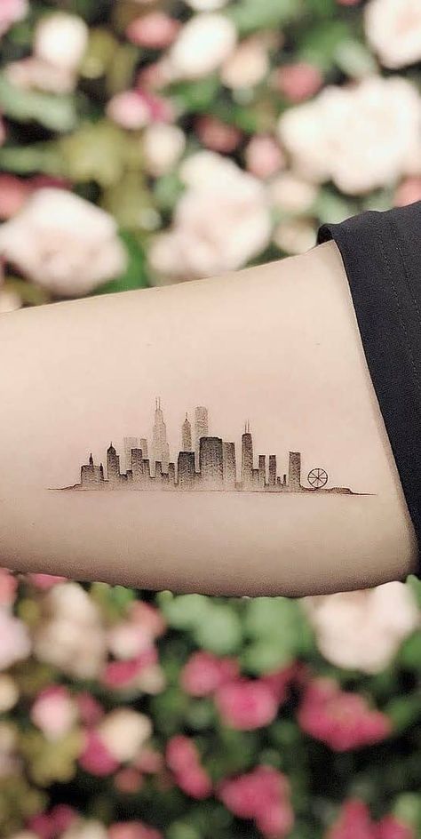 City Skyline Tattoo, Unique Quote Tattoos, Tattoo Designs Small, Women Tattoo Ideas, Vancouver Tattoo, Skyline Tattoo, Chicago Tattoo, Sakura Tattoo, Nice Tattoos