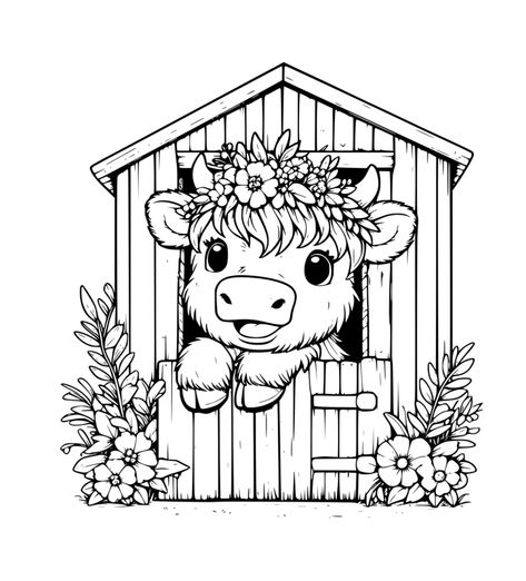 Cute Cow Coloring Pages, Highland Cow Drawing, Highland Cow Tattoo, Cow Patterns, Cow Coloring Pages, Bible Worksheets, Cow Drawing, Color Sheets, Coloring Pages Inspirational