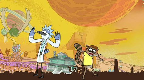 Regular show Rick and morty crossover Regular Show Wallpapers Pc, Monochromatic Wallpaper, Ralph Steadman Art, Wallpaper Notebook, Regular Show, Art Parody, Cartoon Wallpaper Iphone, Cool Wallpapers Cartoon, Cartoon Gifs