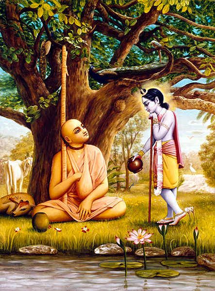 Sri Madhavendra Puri was fasting when a beautiful cowherd boy with a pot of milk came and said, "No one goes hungry in My village." Bhagavata Purana, Iskcon Krishna, Srila Prabhupada, Divine Grace, Devi Durga, Radha Krishna Art, Krishna Painting, Krishna Love, Lord Krishna Images