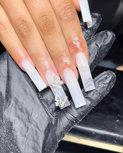 Long Milky White Nails, White On White Nails, Acrylic Nail Designs Classy, Milky White Nails, Mail Inspo, Hot Nail Designs, Long Acrylic Nail Designs, Baddie Nails, Colored Acrylic Nails