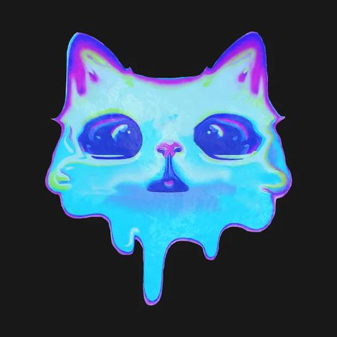 Trippy Drippy Kitty - Cat - T-Shirt | TeePublic Rave Art, Trippy Cat, Cat Merch, Cat Merchandise, Small Canvas Art, Small Canvas, Cat T, Cats Meow, Cat Face