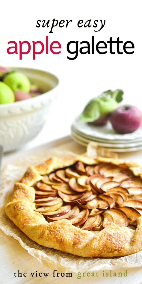 An apple galette is apple pie without all the fuss ~ flaky pastry meets in-season apples with a hint of sugar and spice ~ easy and delicious!!#easy #recipe #applepie #apples #galette #tart #pastry #dessert #thanksgiving Apple Galette Easy, Apple Galette With Puff Pastry, Apple Galette Puff Pastry, Apple Gallette Recipe Easy Puff Pastry, Galette Recipe Desserts, Apple Pie Tart, Rustic Apple Galette, Easy Apple Tart, Fruit Galette