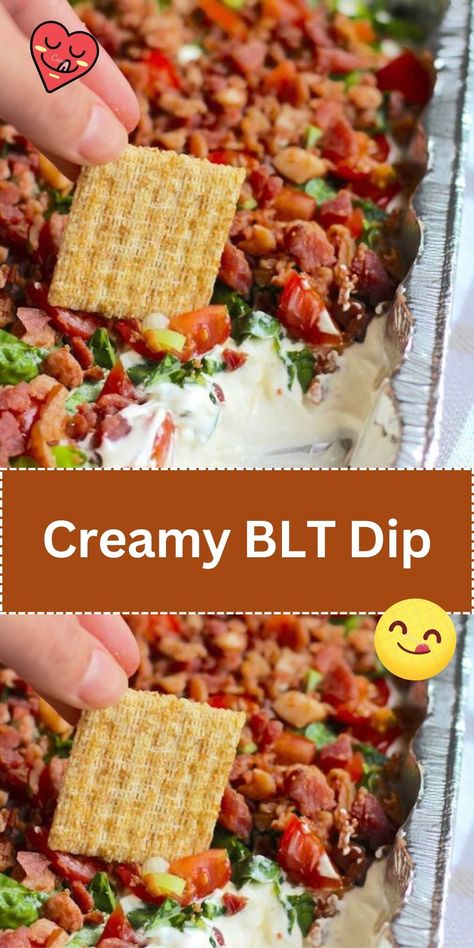 A dip inspired by the flavors of a BLT sandwich, typically made with a creamy base, bacon, lettuce, and tomato, perfect for dipping chips or vegetables. Creamy Blt Dip, Creamy Blt Dip 12 Tomatoes, Family Reunion Dishes, Blt Dip, Blt Sandwich, Bacon Tomato, Creamy Dip, Marinade Sauce, Superbowl Snacks