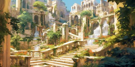 Badlands Concept Art, Dessert Kingdom Fantasy Art, Elysium Concept Art, Castle House Design, Ancient Greek Architecture, Falling Kingdoms, Location Inspiration, Fantasy City, Fantasy Setting