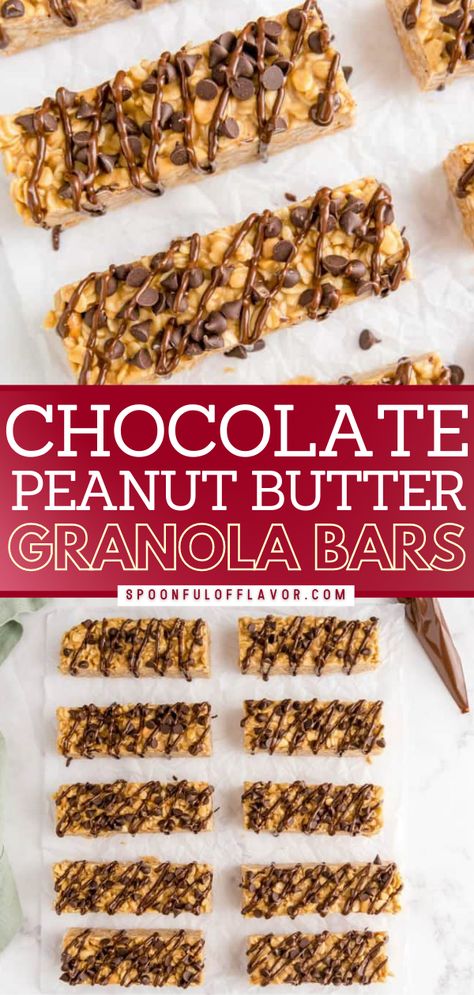 No Bake Chocolate Peanut Butter Granola Bars Peanut Butter Granola Bar Recipe, Chocolate Peanut Butter Granola, Peanut Butter Granola Bars, Homemade Granola Bar Recipe, Homemade Granola Bars Healthy, Easy Granola Bars, Easy Homemade Granola, Chocolate Chip Granola Bars, No Bake Granola Bars