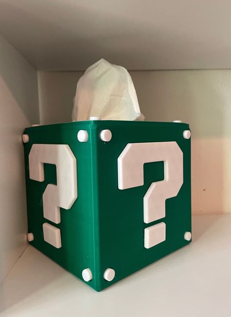 Gaming themed Mario question block tissue box cover.  Super Mario style Galaxy with corner dots. 3d printed. Brighten up your space with your choice of Yellow, Green, Blue, or Red! Perffect for your den, office, dorm, kid's room, man cave, living room, etc. Nintendo Home Decor, Call Of Duty Room, Cool Room Accessories, Nerdy Home Decor, Fun Room Decor, Super Mario Theme, Cubicle Office, Nerd Decor, Gamer Decor