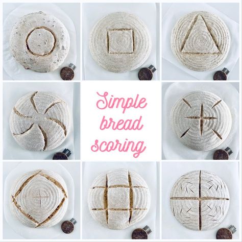 A collection of simple bread scoring patterns for a boule. 👩🏻‍🍳🔅🤍 Find more baking ideas at WhiskFever.com. Sketch, score, bake and express yourself with sourdough! Let yourself go and start designing your own bread art with some inspiration from Whisk Fever. Sourdough Boule Designs, Simple Bread Scoring Patterns, Easy Scoring Patterns, Simple Sourdough Scoring Patterns, Boule Scoring Patterns, Sourdough Boule Scoring Patterns, Scoring Sourdough Bread Easy, Easy Sourdough Scoring, Simple Sourdough Scoring