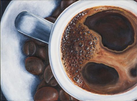 CUP COFFEE Original oil painting by Anna Kozyreva, 40*30cm Coffee Art Painting, Oil Painting Videos, Simple Oil Painting, Coffee Cup Art, Coffee Drawing, Coffee Painting, Food Painting, Gouache Art, Cup Art