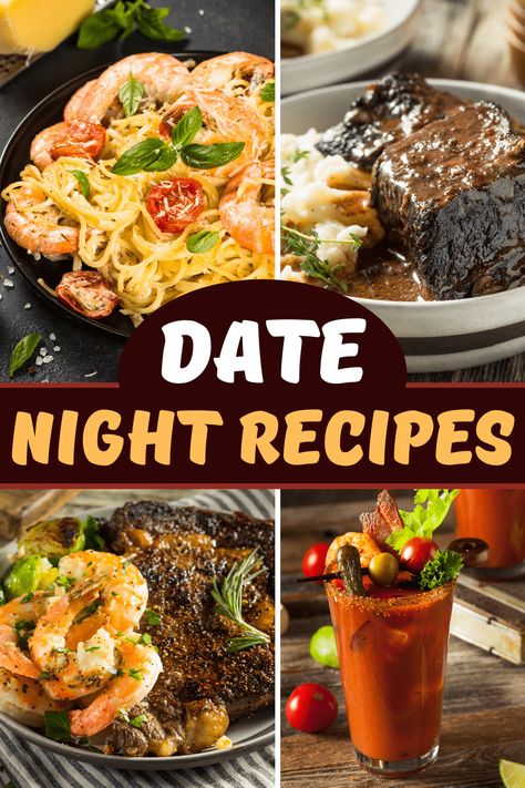 These easy date night recipes are the next best thing to going out for a fancy meal! From lobster bisque to beef short ribs, these indulgent dishes will make date night a success! Fun Date Night Recipes, Fun Date Night Dinner Recipes, Date Night Dinner Recipes For Two, Date Night Dinner Ideas, Night Dinner Recipes, Date Night Dinner, Night Recipes, Date Night Dinners, Date Night Recipes