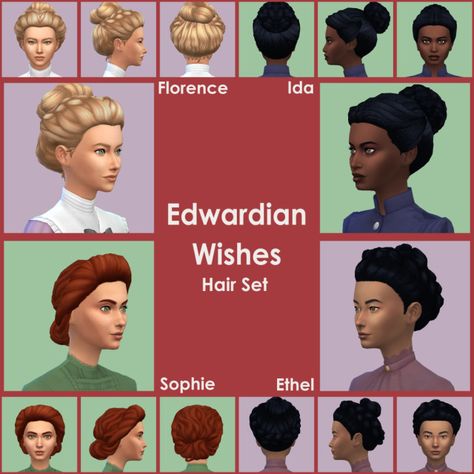 Sims 4 Cc 1910s Clothes, 1840s Hair, 1910 Hair, Sims Challenge, Sims 4 Decades Challenge, The Sims 4 Cabelos, Edwardian Hairstyles, Sims 4 Challenges, Sims 4 Traits