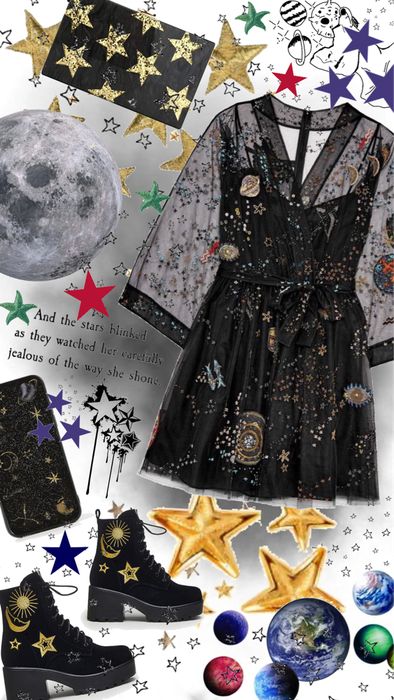 Spacecore! Outfit | ShopLook Space Themed Outfit Ideas, Cosmic Aesthetic Outfits, Astrology Outfits Aesthetic, Cosmiccore Outfits, Space Core Aesthetic Outfit, Starcore Outfits, Mooncore Outfits, Cosmic Core Outfits, Moon Outfit Aesthetic