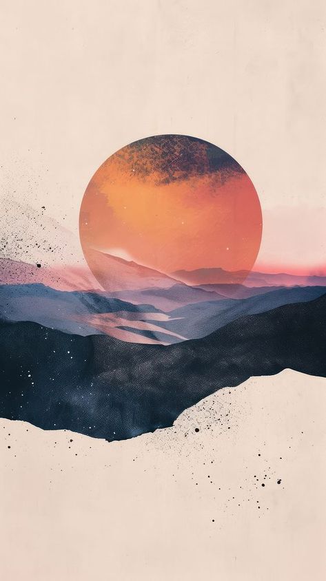 Sunset watercolor wallpaper landscape astronomy outdoors. | free image by rawpixel.com / Boom Iphone Sunset Wallpaper, Sunset Graphic Design, Landscape Graphic Design, Apartment Finds, Stars Mobile, Sunset Drawing, Digital Abstract Art, Wallpaper Sun, Sunset Watercolor