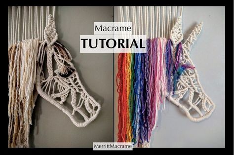 Horse Macrame Wall Hanging, Macrame Unicorn Wall Hanging, Creative Crafts To Sell, Macrame Animals Tutorials, Macrame Unicorn, Macrame Horse, Unicorn Tutorial, Macrame Animals, Hooping Tutorials