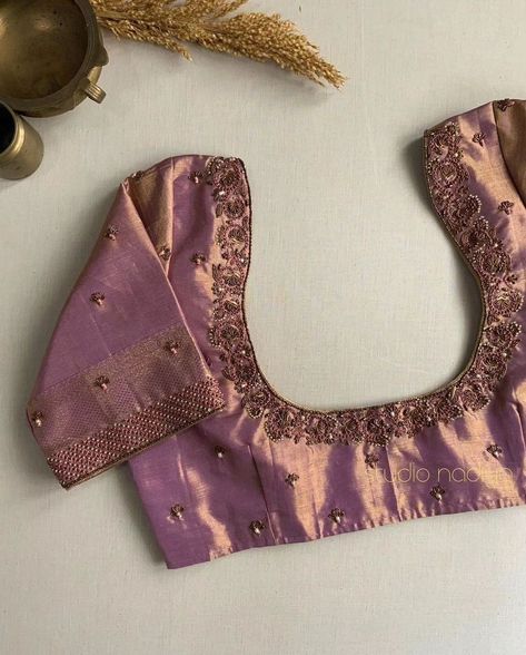 Purple Color Aari Blouse Designs, Violet Colour Blouse Designs, Marron Blouse Aari Work, Pastel Green Blouse Designs, Violet Colour Blouse Work Designs, Purple Colour Blouse Designs, Blouse Aari Work, Violet Blouse, Green Blouse Designs