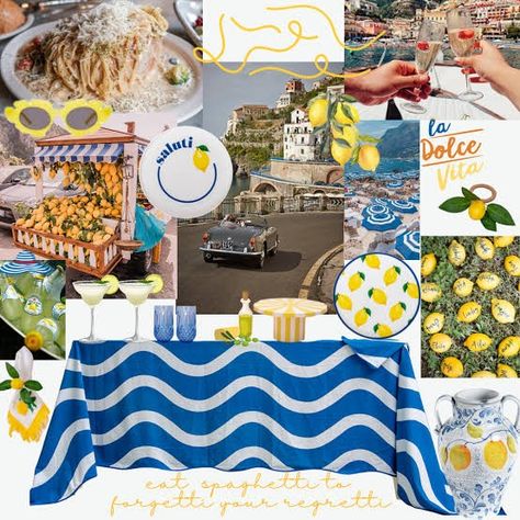 Italian Lunch Table Setting, Italian Table Cloth, Mediterranean Table Setting, Italian Tablecloth, Amalfi Theme, Jurien Bay, Lunch Table Settings, Club Mykonos, Mixer Themes