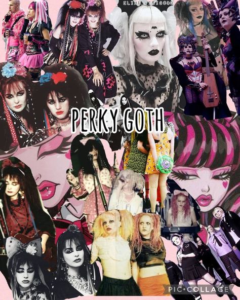 Perky Goth Outfits, 2000s Goth Aesthetic, Pink Goth Outfits, Goth Substyles, Different Types Of Goth, Goth Aesthetic Outfit, Pink And Black Goth, Woodland Goth, Colorful Goth