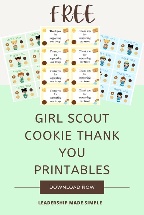 Girl Scout Cookie Delivery Ideas, Girl Scout Cookie Printables Free, Thank You Girl Scout Cookies, Girl Scout Cookie Thank You Cards Free, Girl Scout Thank You Cards, Cookie Thank You, Girl Scouts Cookies Printables, My First Cookie Business Badge Daisy, Girl Scout Cookie Thank You Printable