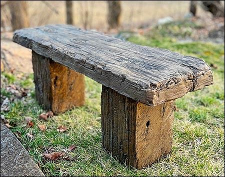 Concrete Distressed Wood Bench Japanese Garden Lanterns, Stone Bird Baths, Cut Nails, Serenity Garden, Traditional Benches, Rustic Patio, Concrete Bench, Stone Concrete, Stone Bench