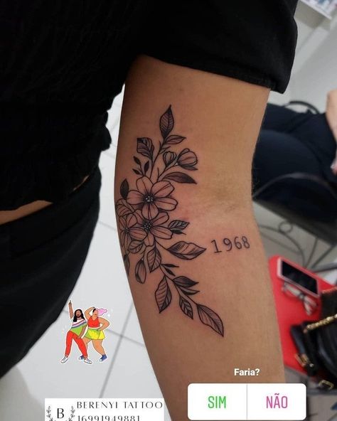 Small Tattoos That Mean Something, Tiny Guy Tattoos, Flowers And Numbers Tattoo, Name Tattoo For Women Arm, Hummingbird Tattoo Designs For Women, Women's Arm Tattoos, Fixed Tattoos Before And After, Bend Of Arm Tattoos For Women, Spots For Tattoos For Women