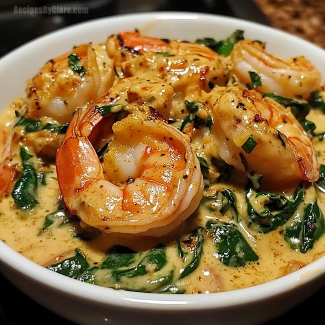 Shrimp Spinach, Recipe For Shrimp, Corn Recipes Side Dishes, Creamy Parmesan Sauce, Creamy Shrimp, Parmesan Cream Sauce, Spinach Recipe, Shrimp Seasoning, Fresh Spinach