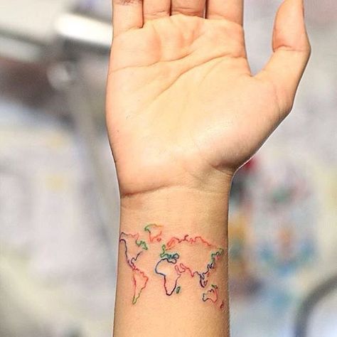 Colourful world map tattoo World Map Tattoo, World Map Tattoos, Globe Tattoos, Map Tattoo, Map Tattoos, Tatuaje A Color, World Tattoo, 1 Tattoo, Tattoo Feminina