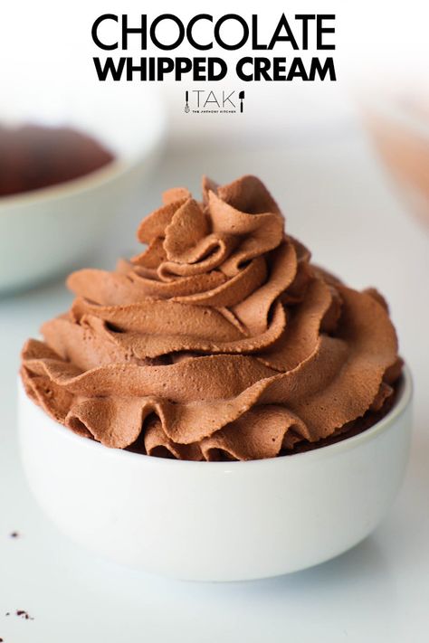 A small white bowl filled with chocolate whipped cream. Wipped Cream, Whipped Cream Chocolate, Black Color Hairstyles, Hairstyles Black Hair, Color Hairstyles, Chocolate Whipped Cream, Party Food Dessert, Holiday Party Foods, Royal Icing Recipe