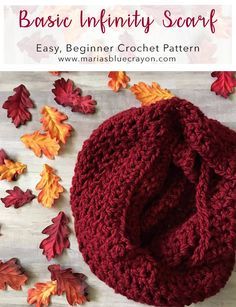 Free Crochet Pattern for a Basic Infinity Scarf | Easy Pattern for Beginners | Uses Loops & Threads Charisma yarn or any Bulky 5 weight yarn and a P (11.50mm) hook | Consists of chains and double crochet only | Perfect for Fall and Winter for gifting, selling, or for yourself! Loops And Threads Charisma Patterns, Charisma Yarn Patterns Crochet, Loops And Threads Patterns, Crochet Infinity Scarf Pattern, Crocheted Scarves, Crochet Scarf Easy, Infinity Scarfs, Crochet Cowls, Crochet Gauge