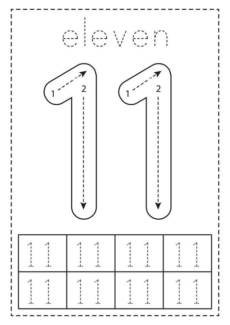 Number 11 Tracing Worksheet, Number 11 Worksheets For Preschool, Number 11 Worksheet, 11 Worksheet, Community Helpers Worksheets, Nursery Worksheets, Preschool Number Worksheets, Free Printable Numbers, Preschool Tracing