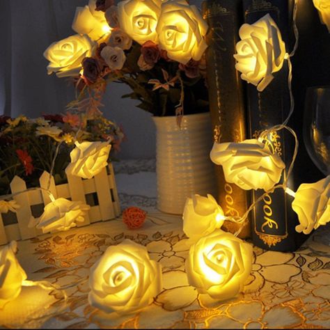 NPLE20LED Rose Flower Fairy Wedding Garden Party Christmas Decoration String Lights ï¼ˆWarmWhiteï¼‰ ** Check this awesome product by going to the link at the image.-It is an affiliate link to Amazon. #WeddingFlowers Valentine Wedding Decorations, Flower Fairy Lights, Holiday String Lights, Party Girlande, Rose Fairy, White Rose Flower, String Lights Wedding, Rose Garland, Indoor String Lights