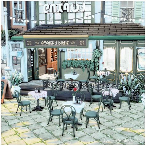 Little Bistro Street. #ad #eapartner Library, Bistro, café, flower shop and apartment above the flower shop. 30x20 $194,886 Disclaimer: Thanks to the #eacreatornetwork I receive free codes and early access to the sims4. I am not being paid to create any content unless otherwise stated. Game: @thesims @ea Gallery ID: KarinaAshleyYT – You can also search ”#KarinaAshley” or download trayfiles here: https://ko-fi.com/s/cc965b9640 𝙀𝙭𝙥𝙖𝙣𝙨𝙞𝙤𝙣 𝙥𝙖𝙘𝙠𝙨 𝙪𝙨𝙚𝙙: For Rent Horse Ranch Growing Togethe... Courtyard Oasis, Patio Cozy, Italian Bistro, Horse Ranch, French Bistro, Sims House, The Sims4, House Inspo, Flower Shop