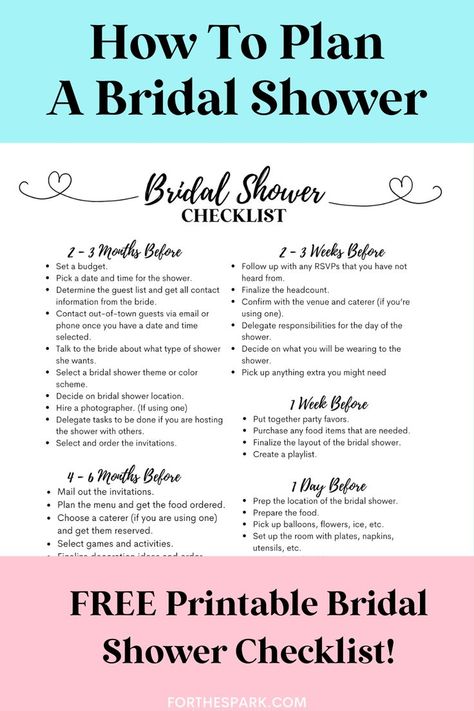 Throw the bride an amazing shower that she will LOVE! This printable bridal shower checklist is FREE and will help to keep you on track with then entire planning process. Event Planning Board, Bridal Shower Planning Checklist, Bridal Shower Checklist, Shower Checklist, Galaxy Wedding, Bridal Shower Activities, Amazing Showers, Bridal Shower Planning, Planning Checklist