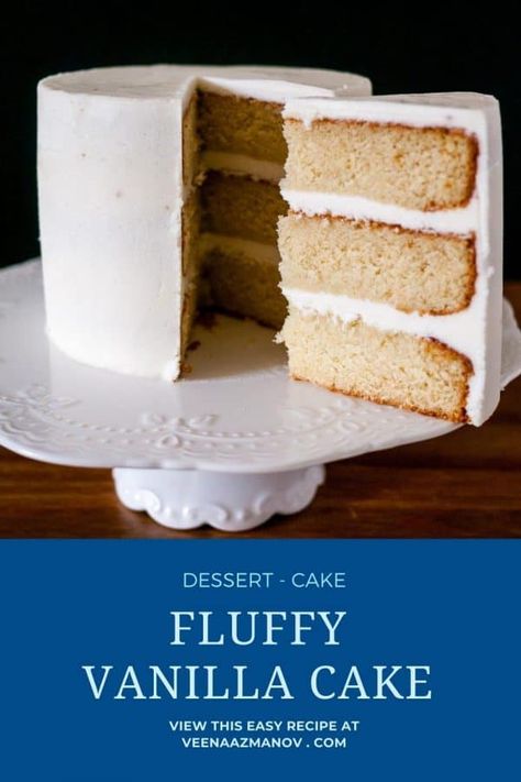 Fluffy Vanilla Cake Recipe, Vanilla Cake Recipe Moist, Soft Vanilla Cake, Doctored Cake Mix Recipes, Cake Batter Recipes, Fluffy Vanilla Cake, Whipped Egg Whites, Vanilla Sheet Cakes, Easy Cake Recipe