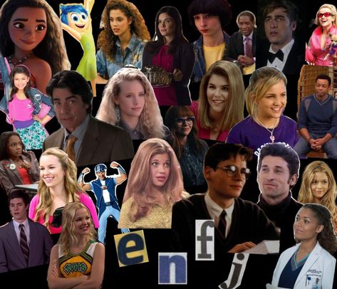 enfj mbti collage characters movies TV Myers Briggs personality type indicator Enfj Characters, Mbti Memes, Kidcore Aesthetic, 16 Personalities, Book Stuff, Aesthetic Hair, Audrey Hepburn, Personalities, Mbti