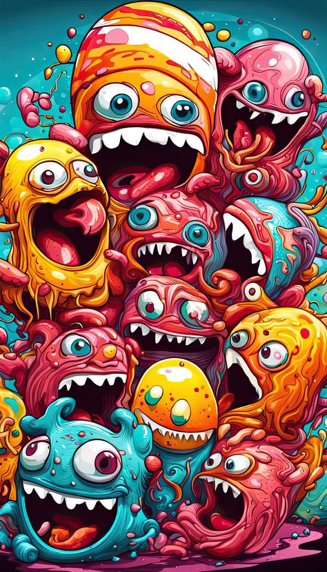 [GT] Bacon eggs & sausage monster party | Pompt: Bacon eggs sausage monster party graffiti art, splash art, street art, spray paint, oil gouache melting, acrylic, high contrast, colorful polychromatic, ultra detailed, ultra quality, CGSociety abstract vector fractal, wave function, Zentangle, 3d shading Graffiti Monsters, 3d Shading, Halloween Live Wallpaper, Art Splash, Wave Function, Art Spray Paint, Adventure Time Characters, Bacon Eggs, Graphic Styles