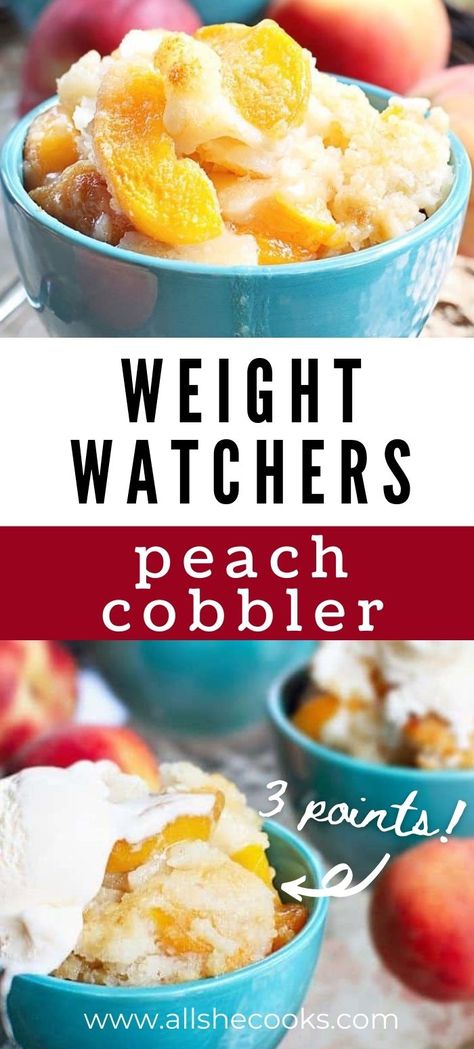 Ww Peach Cobbler Recipe, Weight Watchers Peach Recipes, Weight Watchers Peach Cobbler Recipe, Low Carn, Healthy Peach Recipes, Ww Deserts, Low Cal Dessert, Easy Peach Cobbler Recipe, Ww Food