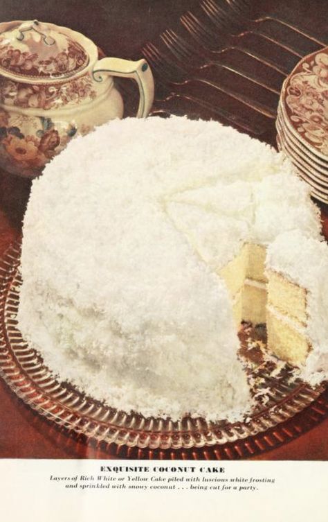 Exquisite Coconut Cake Retro Desserts, Cloud Cake, Coconut Cake Recipe, Rum Cake, Coconut Rum, Coconut Cake, Vintage Cookbooks, Holiday Cooking, Betty Crocker