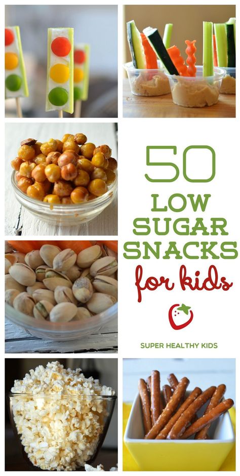 This is the best list I've ever seen! 50 low sugar snack ideas that kids will love. www.superhealthykids.com Low Sugar Snacks For Kids, Low Sugar Snack Ideas, Low Sugar Snack, Low Sugar Snacks, Super Healthy Kids, Snacks For Kids, Low Carb Snack, No Sugar Diet, Low Sugar Recipes