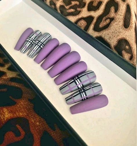 Purple Plaid Nails, Flannel Nails, Plaid Nail Designs, Purple Flannel, Plaid Nails, Purple Plaid, Buffalo Plaid, Coffin Nails, Nail Designs