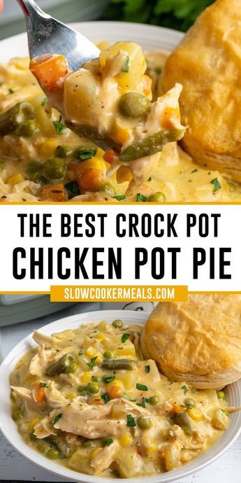 Pot Pie Chicken, Pie Chicken, Crockpot Chicken Pot Pie, Easy Crockpot Dinners, Crock Pot Chicken, Pot Pies Recipes, Chicken Pot Pie Recipes, Crockpot Dishes, Dinner Healthy