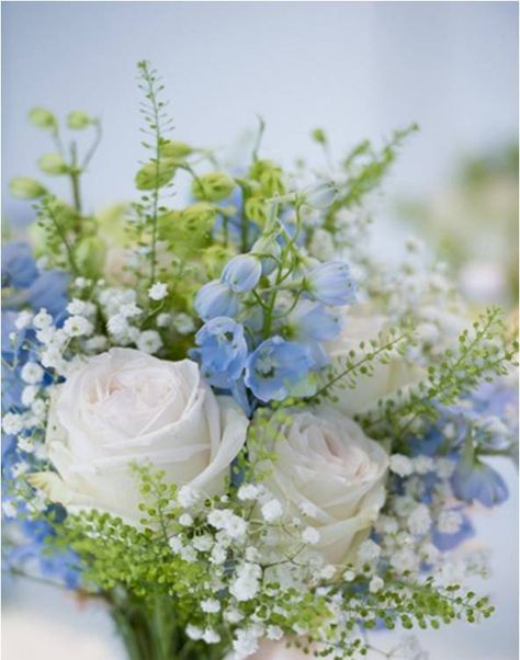 Wedding Flowers Gypsophila, White And Blue Flowers, Bridesmaid Bouquets, Blue Wedding Flowers, Flower Arrangements Simple, Flowers Arrangements, Blue Bouquet, Wedding Flower Decorations, Wild At Heart