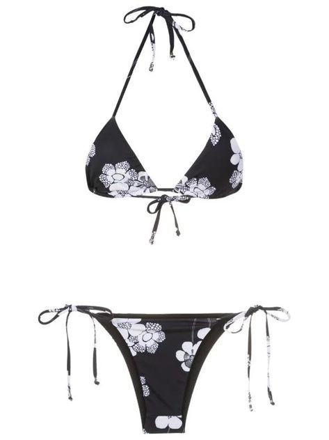 Amir Slama floral-print triangle bikini Black Swimming Suit, Swimwear With Shorts, Black Celebrity Couples, Black Celebrities, Be Mindful, Black Swimwear, Cute Swimsuits, Swim Wear, Teenager Outfits