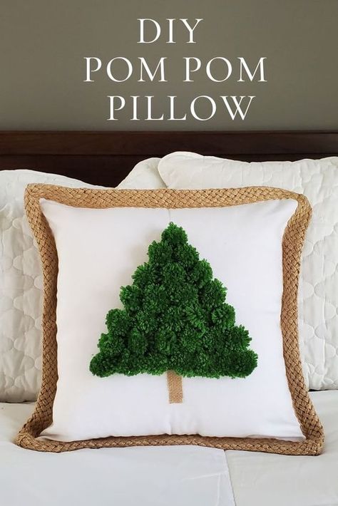 DIY POM POM PILLOW AND FELT CHRISTMAS TREES Winter Craft Ideas, Felt Christmas Trees, Pom Pom Tree, Throw Pillow Diy, Winter Throw Pillows, Christmas Pom Pom, Winter Diy Crafts, Diy Felt Christmas Tree, Pom Pom Throw