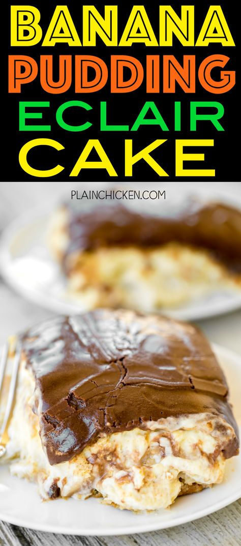 Banana Pudding Cool Whip, Vanilla Pudding Desserts, Whip Recipes, Chocolate Banana Pudding, Eclairs Dessert, Eclair Cake Recipes, Pudding Banana, Banana Pudding Desserts, Banana Pudding Cake