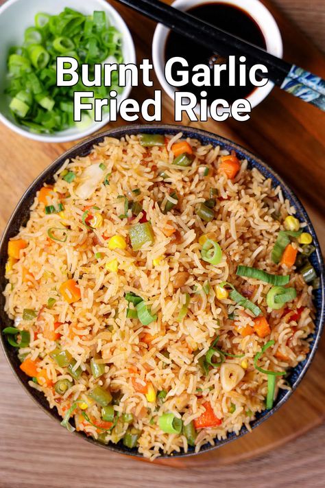 Garlic Fried Rice Recipe, Fried Rice Recipe Indian, Garlic Rice Recipes, Veg Fried Rice Recipe, Best Fried Rice Recipe, Hebbars Kitchen, Chinese Fried Rice, Hebbar's Kitchen, Garlic Fried Rice