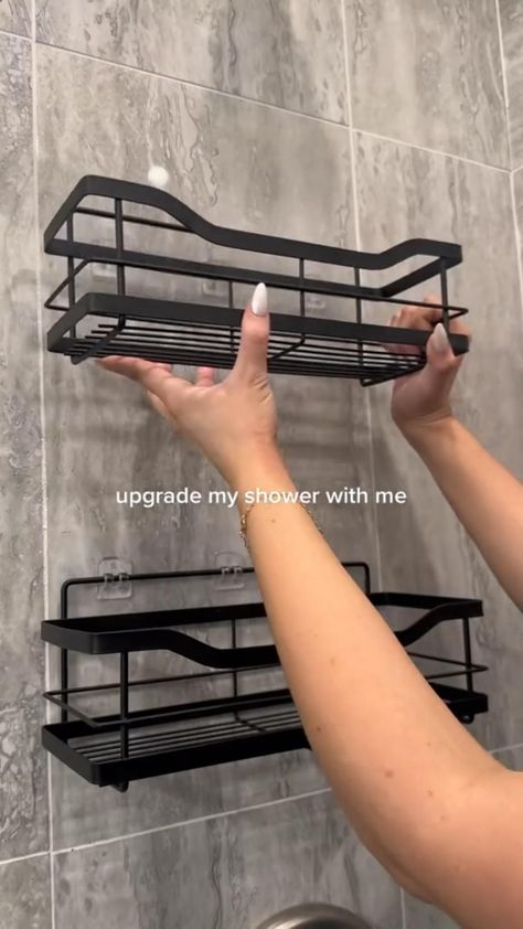 Bathroom Shower Organization, Black Bathroom Decor, Bathroom Decor Themes, Shower Rack, Dream Apartment Decor, Shower Organization, Restroom Decor, Future Apartment Decor, Bathroom Decor Apartment