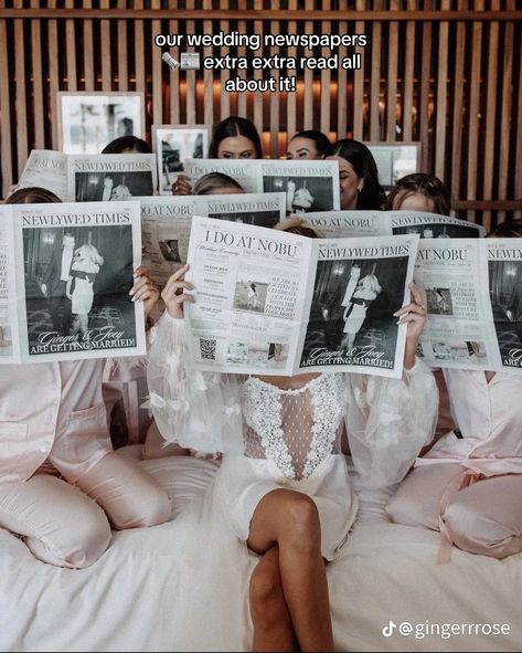 Bride And Bridesmaids Aesthetic, Wedding Newspaper Photoshoot, Djevojačka Večer, Hens Night Decorations, Whimsy Wedding, Save Wedding, Wedding Sign Decor, Edgy Wedding, Wedding Newspaper