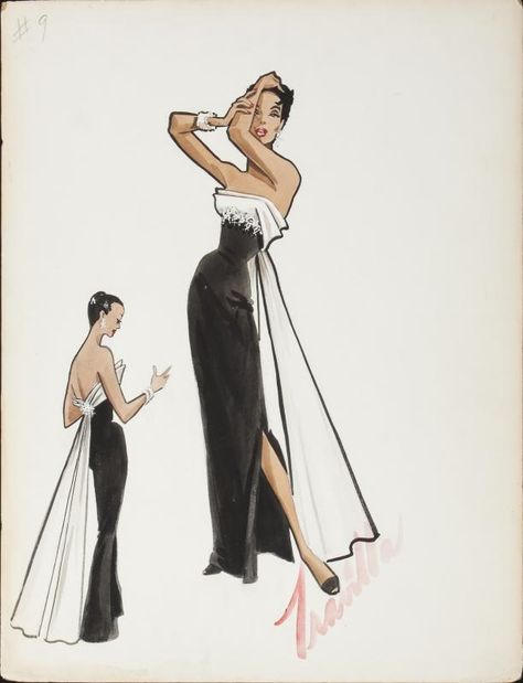 William Travilla, Hollywood Glamour Dress, Loretta Young, Hollywood Costume, Academy Award, Dress Design Sketches, Glamour Dress, Fashion Illustration Sketches, Dress Sketches