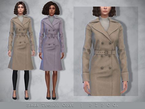 The Sims Resource Winter Clothing, Sims 4 Cc Trench Coat, Sims 4 Trench Coat, Sims 4 Coat Cc, Doctor Coat, Bianca Dress, Winter Pins, Cold Weather Outfit, Winter Trench Coat