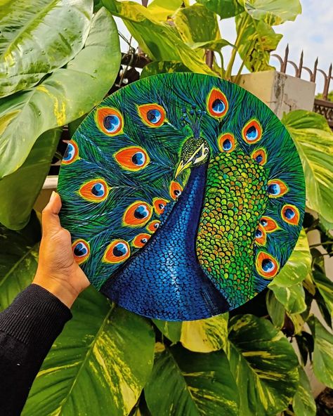 Peacock acrylic painting 🦚 "She is a peacock in everything but beauty!”  . . Hope your day is filled with sunshine 🌸 Comment down your thoughts about this painting ✨ . . Follow for simple painting ideas Medium : Acrylic on MDF board . . Don't forget to do like save and share if you like it 🧡 . . Follow @artcartbyakansha #acrylic #acrylicpainting #creativity #trending #instagood #creator #artist #artistsoninstagram #instagramreels #artreels #arttherapy #artesanato #paintings #creator Painting Ideas Medium, Mdf Board Painting Ideas, Peacock Painting Acrylic, Random Painting, Simple Painting Ideas, Peacock Drawing, Mosaic Art Diy, Circle Canvas, Fabric Print Design